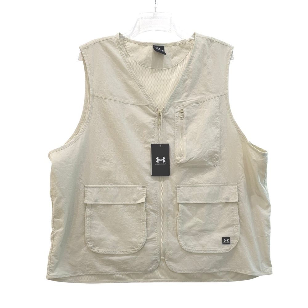 Under Armour Men's Utility‎ Vest XL Beige Full Zip Mesh Lined Multi Pocket New